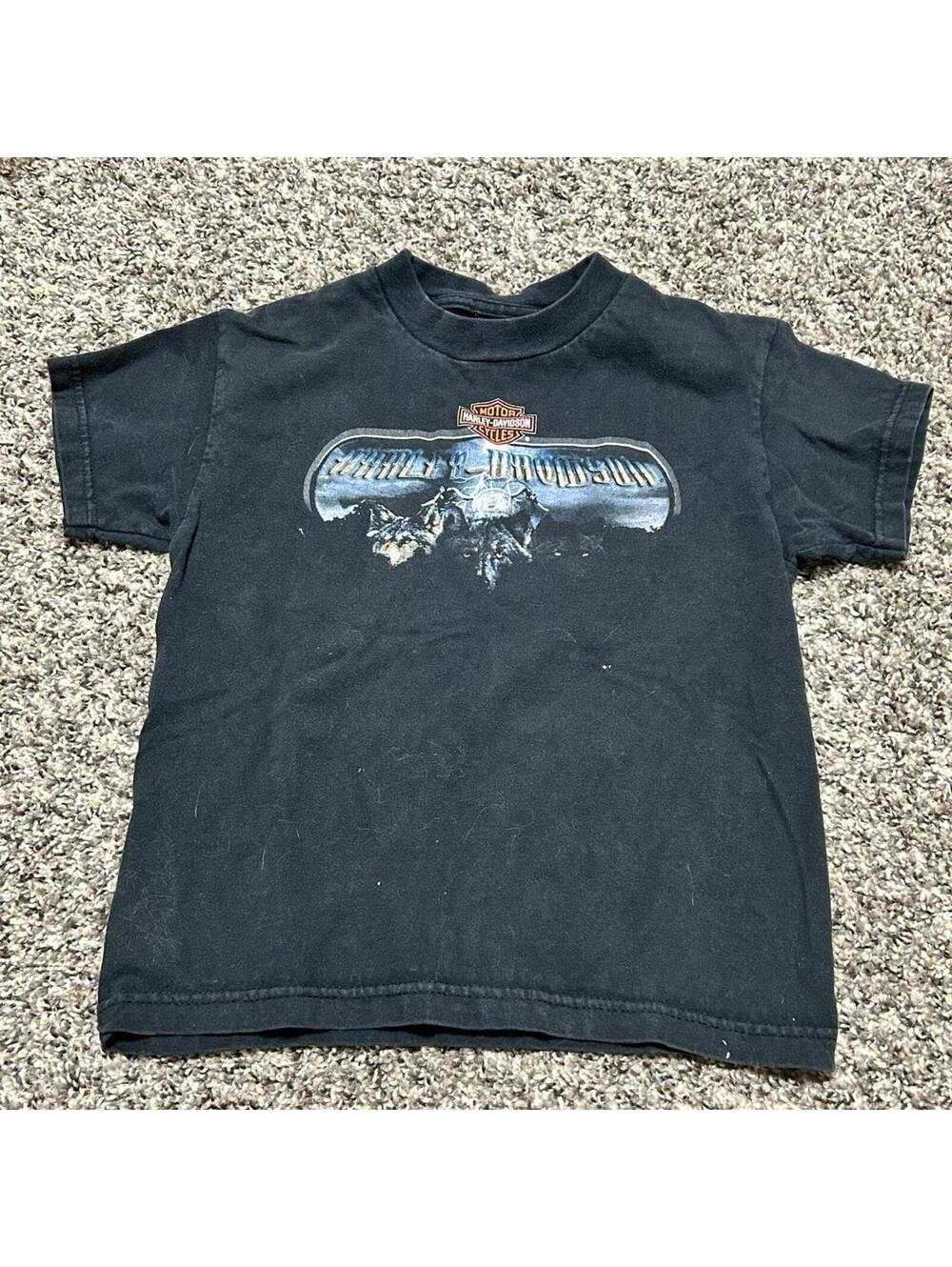 Kids Vintage Harley Davidson Graphic Tee Shirt Size S 6/8 Wolves & Moon